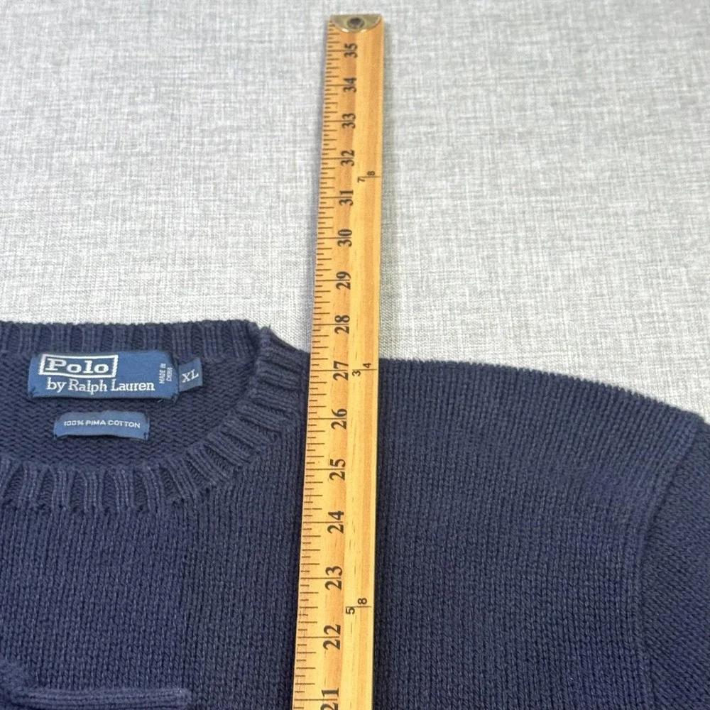 Polo Ralph Lauren Sweater Pullover Men XL Blue Pima Cotton Crew Neck Heavyweight